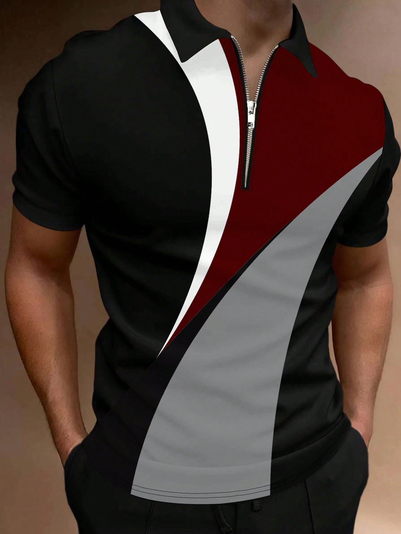 Manfinity Homme Men's Half-Zip Polo Shirt With Color Block Design