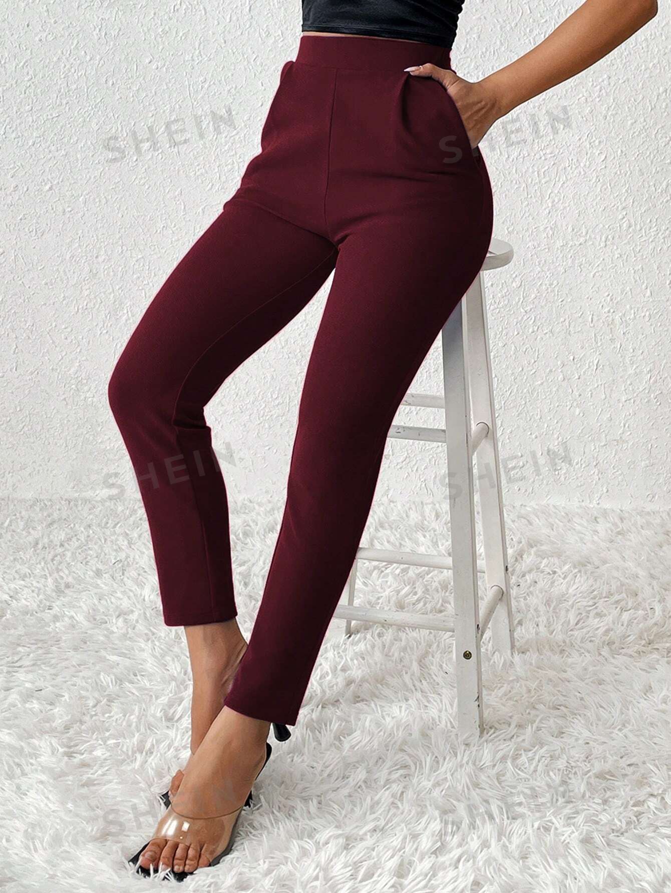 PETITE Solid Color Tapered Spring Women Pants