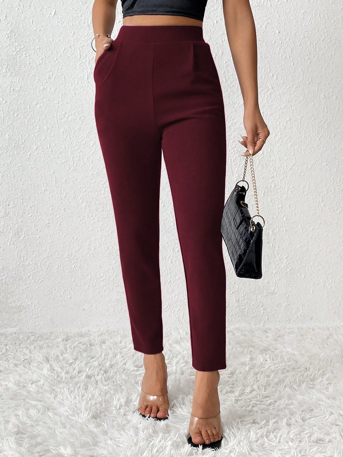 PETITE Solid Color Tapered Spring Women Pants