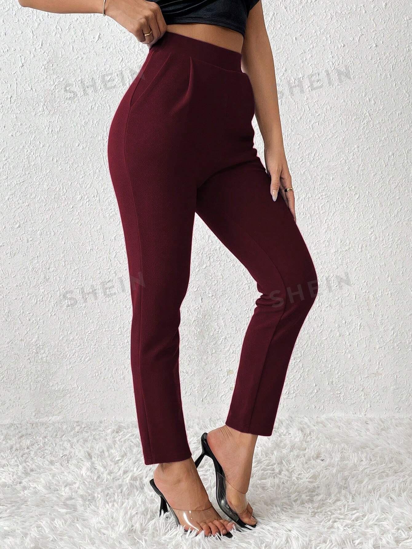 PETITE Solid Color Tapered Spring Women Pants