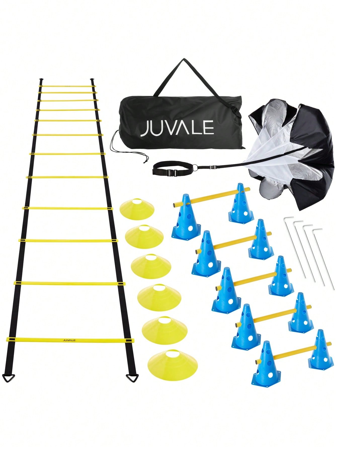 28 Piece Agility Ladder Speed Training Equipment - Sports Athlete Footwork Set With Workout Ladder For Ground, Resistance Parachute, Hurdles, And Cones