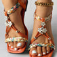 Women's Beaded Roman Bohemian Style Orange Flat Sandals For Beach Holiday