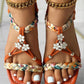 Women's Beaded Roman Bohemian Style Orange Flat Sandals For Beach Holiday