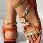 Women's Beaded Roman Bohemian Style Orange Flat Sandals For Beach Holiday