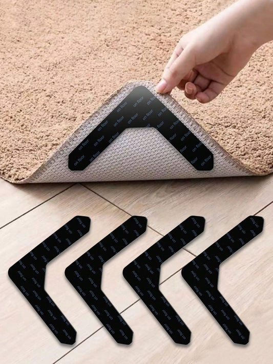 4/8/12pcs Carpet Tape, PU Washable Non-Slip Reusable Carpet Grippers