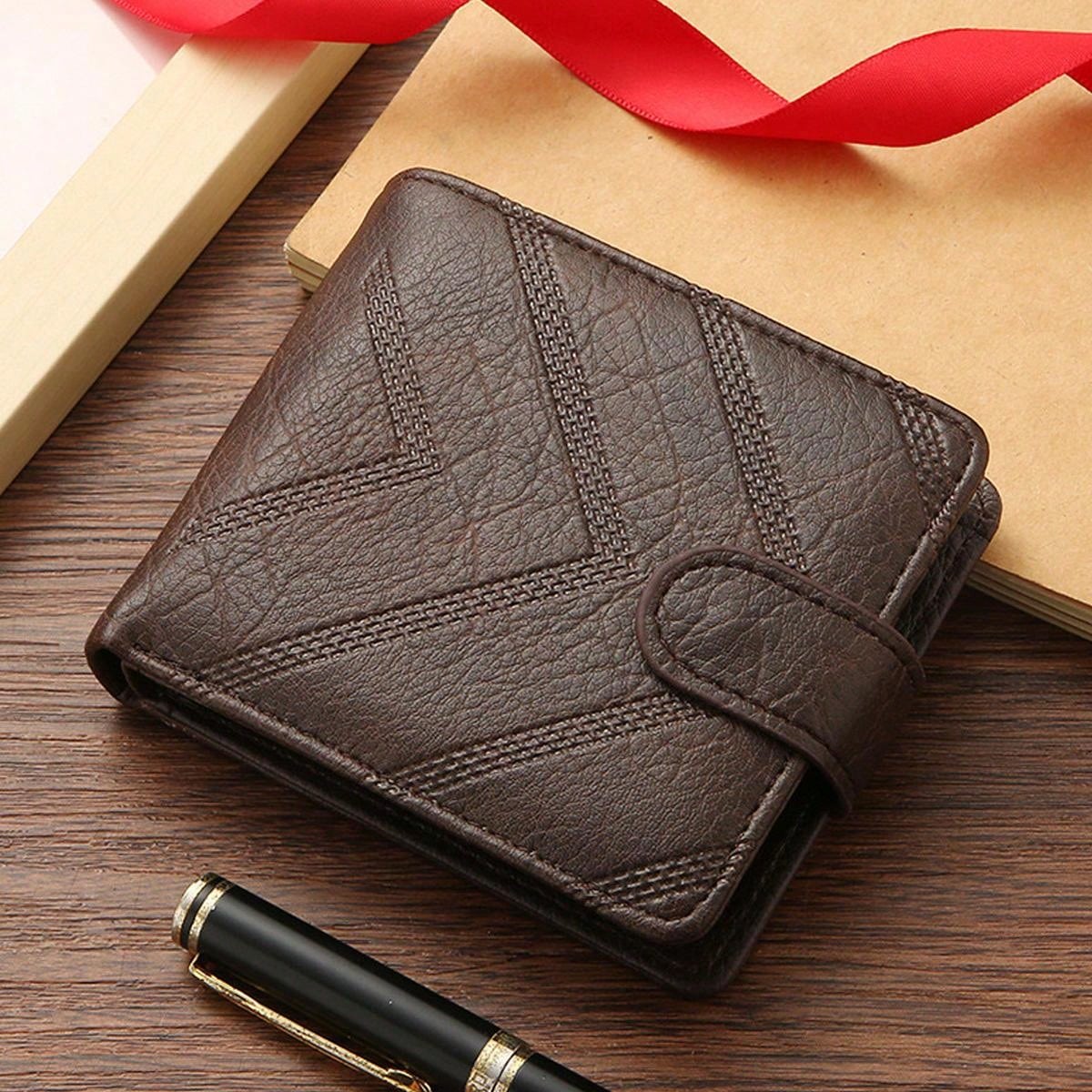 1pc Gift Men'S Business Men'S Retro Short Wallet Solid Loose Leaf Coin Bag Small Wallet Large Capacity File Bag Card Wallet,Wallet For Men