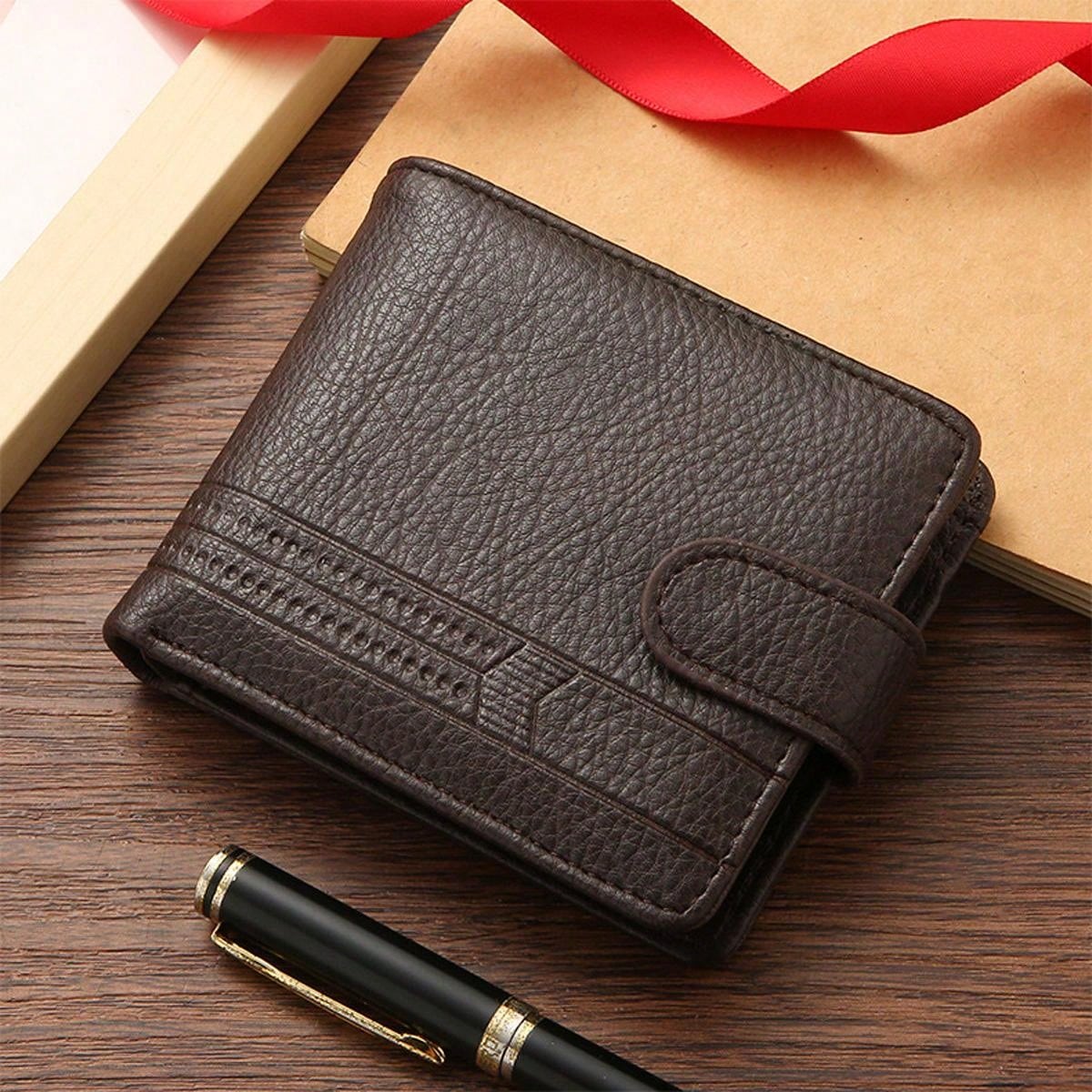 1pc Gift Men'S Business Men'S Retro Short Wallet Solid Loose Leaf Coin Bag Small Wallet Large Capacity File Bag Card Wallet For Men