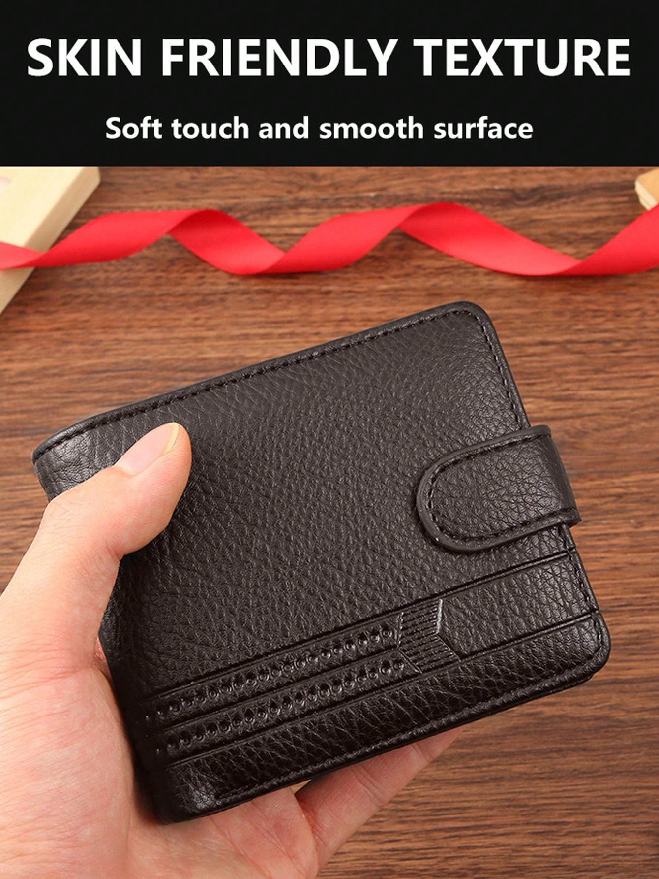 1pc Gift Men'S Business Men'S Retro Short Wallet Solid Loose Leaf Coin Bag Small Wallet Large Capacity File Bag Card Wallet For Men