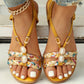 Women's Beaded Roman Bohemian Style Orange Flat Sandals For Beach Holiday