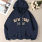 EZwear Loose Fit Letter Printed Hooded Drawstring Sweatshirt With Dropped Shoulder Design