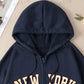 EZwear Loose Fit Letter Printed Hooded Drawstring Sweatshirt With Dropped Shoulder Design