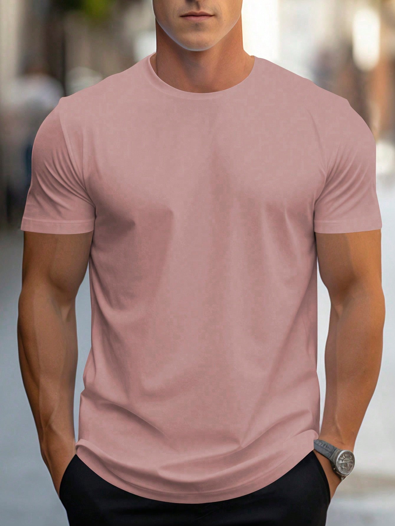 Manfinity Homme Men's Solid Color Round Neck Short Sleeve T-Shirt