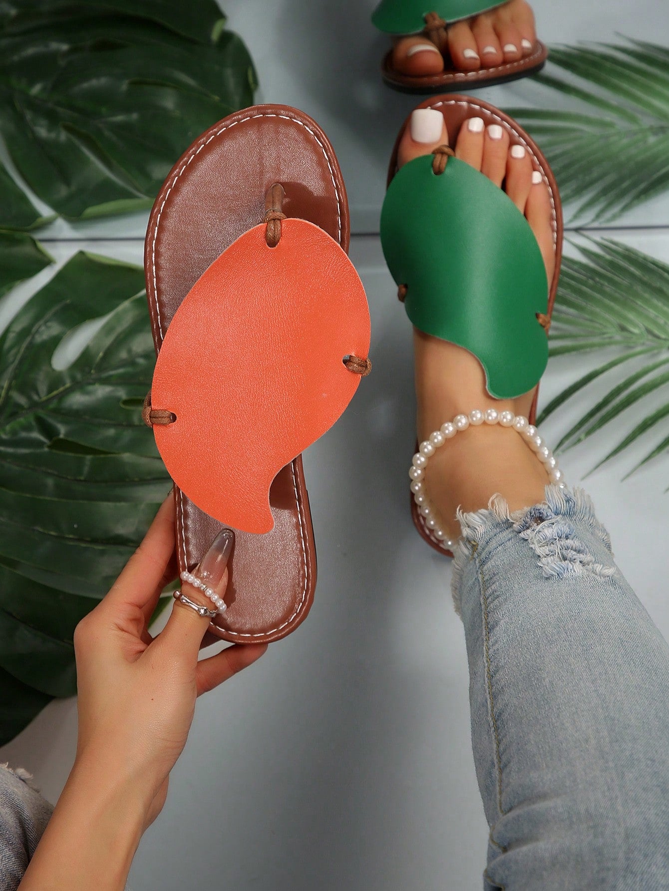 2024 Summer New Mango Two-Tone Women's Flat Casual Slippers