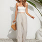 VCAY Women's Solid Color Loose Casual Wide Leg Pants, Suitable For Vacation And Daily Wear