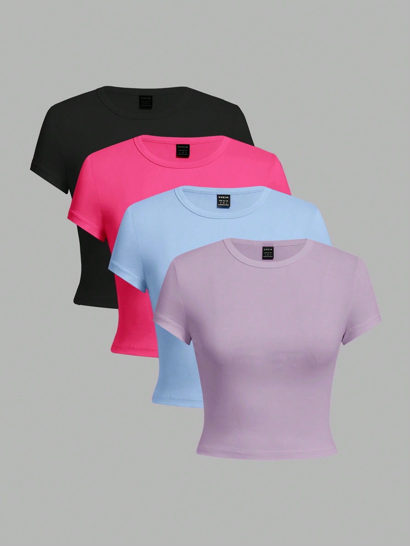 EZwear 4pcs Set Women Crew Neck Short Sleeve Fitted T-Shirts, Suitable For Summer