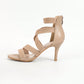 Apricot-Colored Thin High-Heeled Elastic Strap Crossed Strap Back Zipper Roman Sandals