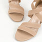 Apricot-Colored Thin High-Heeled Elastic Strap Crossed Strap Back Zipper Roman Sandals