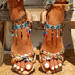 Women's Beaded Roman Bohemian Style Orange Flat Sandals For Beach Holiday