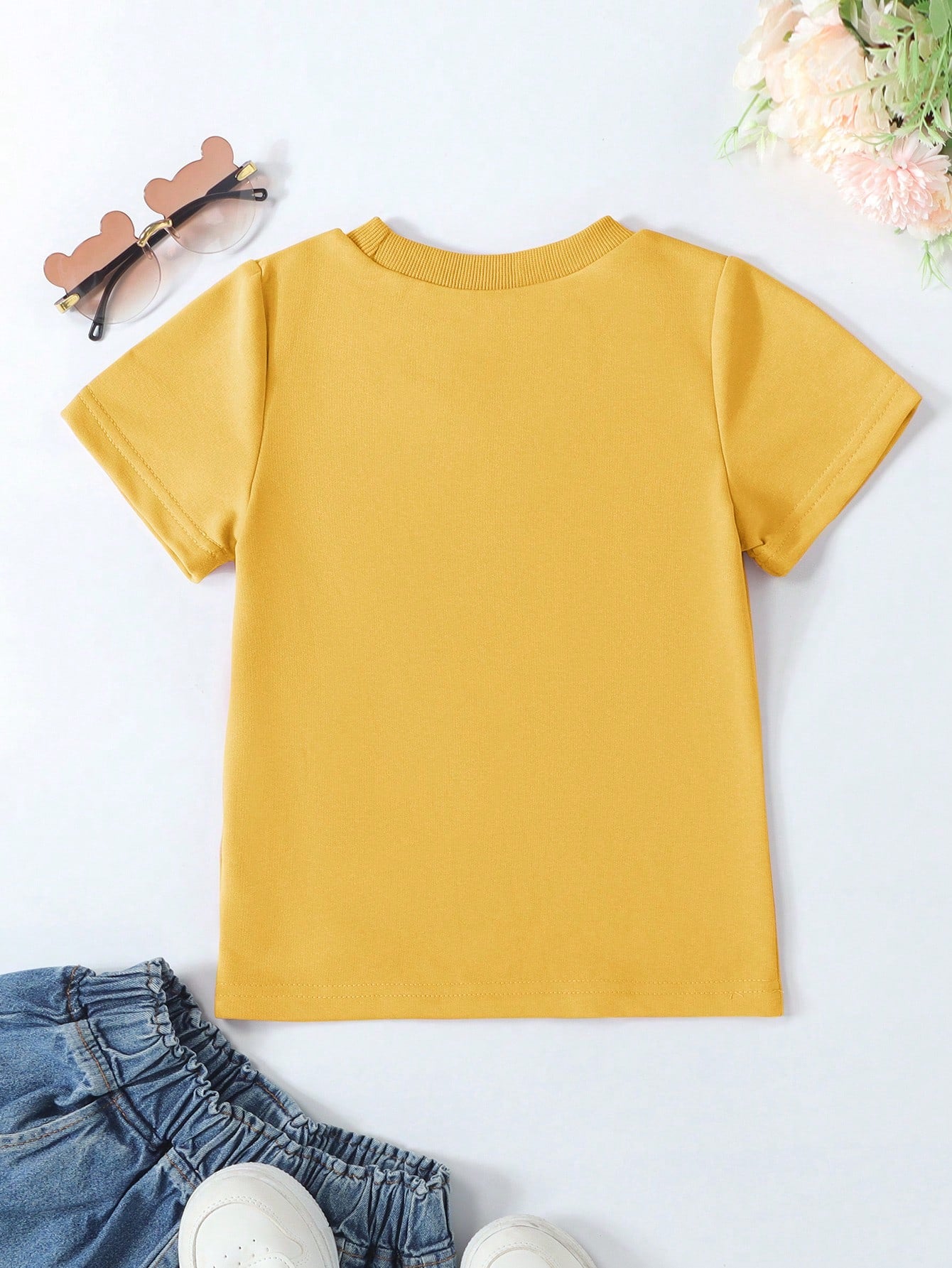 Young Girl Summer Round Neck Short Sleeve T-Shirt With 3d Flower