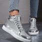 Unisex Metallic Glitter Casual Performance High Top Sneakers, Fashionable Front Strap, Personalized Trendy Shoes, Versatile Dance Shoes, Comfortable Couple Athletic Shoes