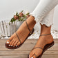 Plus Size Women's Light Blue Adjustable Buckle Toe Ring Flat Sandals, Roman Style Beach Flip Flops