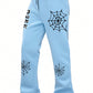 Manfinity EMRG Men's Spider Web Printed Drawstring Sweatpants With Pockets Stack Joggers Graphic Sky Blue Urban Fashion Rapper