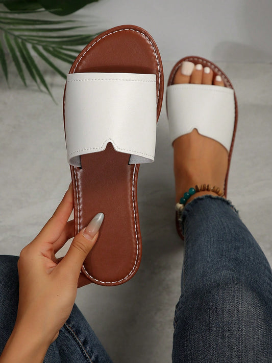 Women Leisure Flat Sandals, Round Toe Open Toe Anti-Slip Slippers, Outdoor Beach Slippers