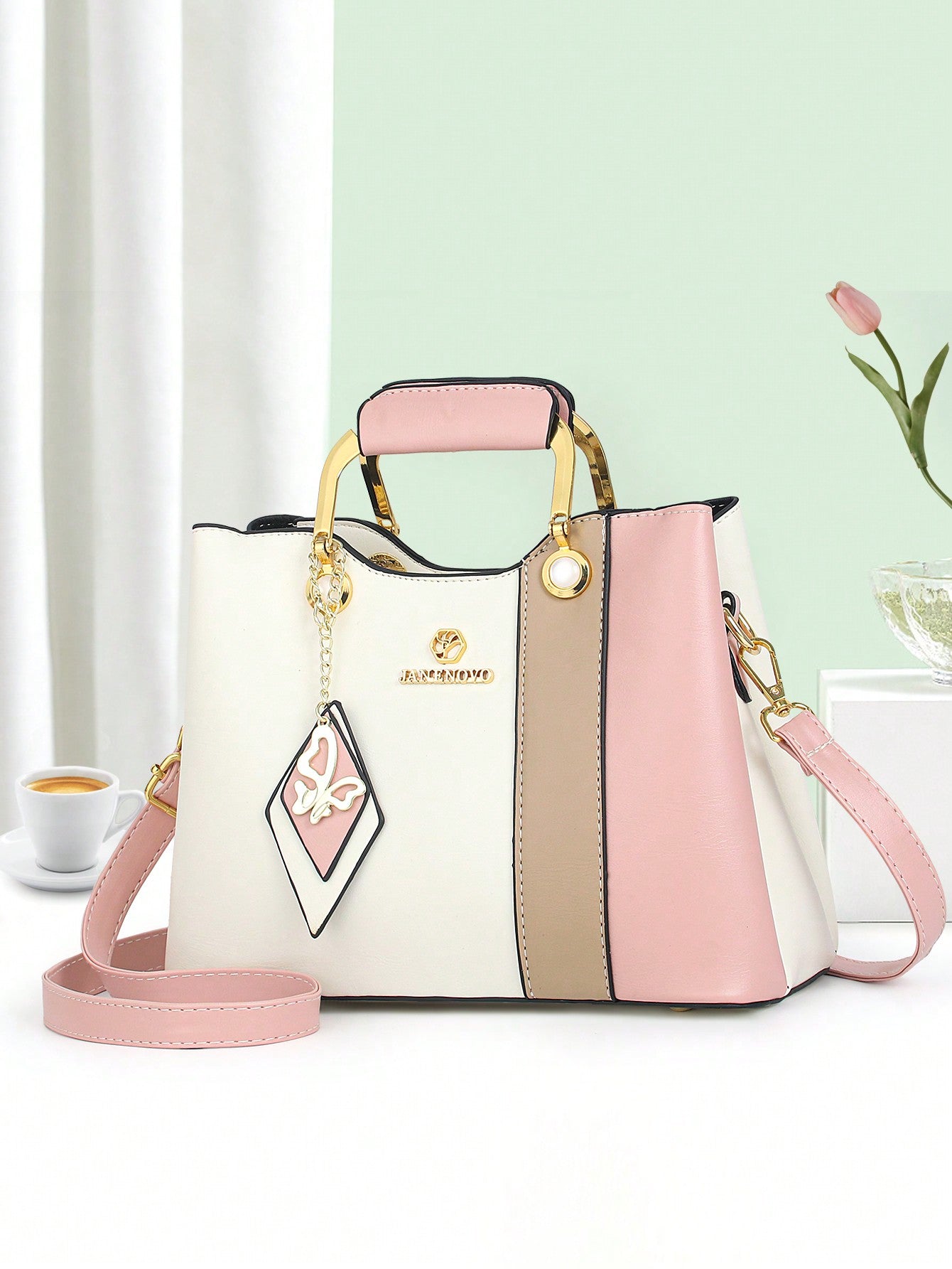 Ladies Crossbody Bag With Letter Pattern Pendant Decoration, Shoulder Handheld