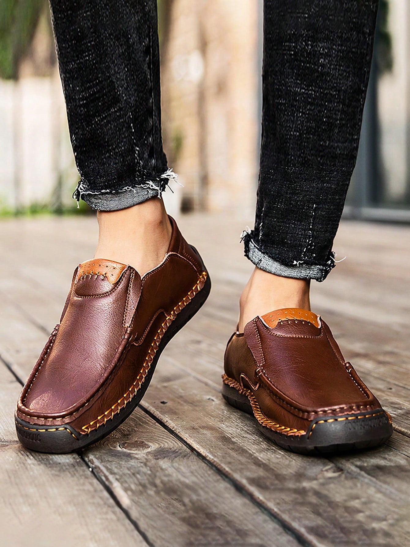 Men Casual Driving Loafers With Double-Layer Leather Upper, Slip-On Style For Spring/Summer, Soft And Comfortable Leather Shoes