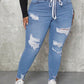 SXY Plus Size Elastic Waist Trendy All-Match Slim Fit Distressed Denim Jeans