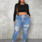 SXY Plus Size Elastic Waist Trendy All-Match Slim Fit Distressed Denim Jeans