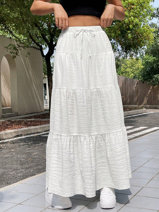 EZwear White Woven Women Vacation Matching Skirt