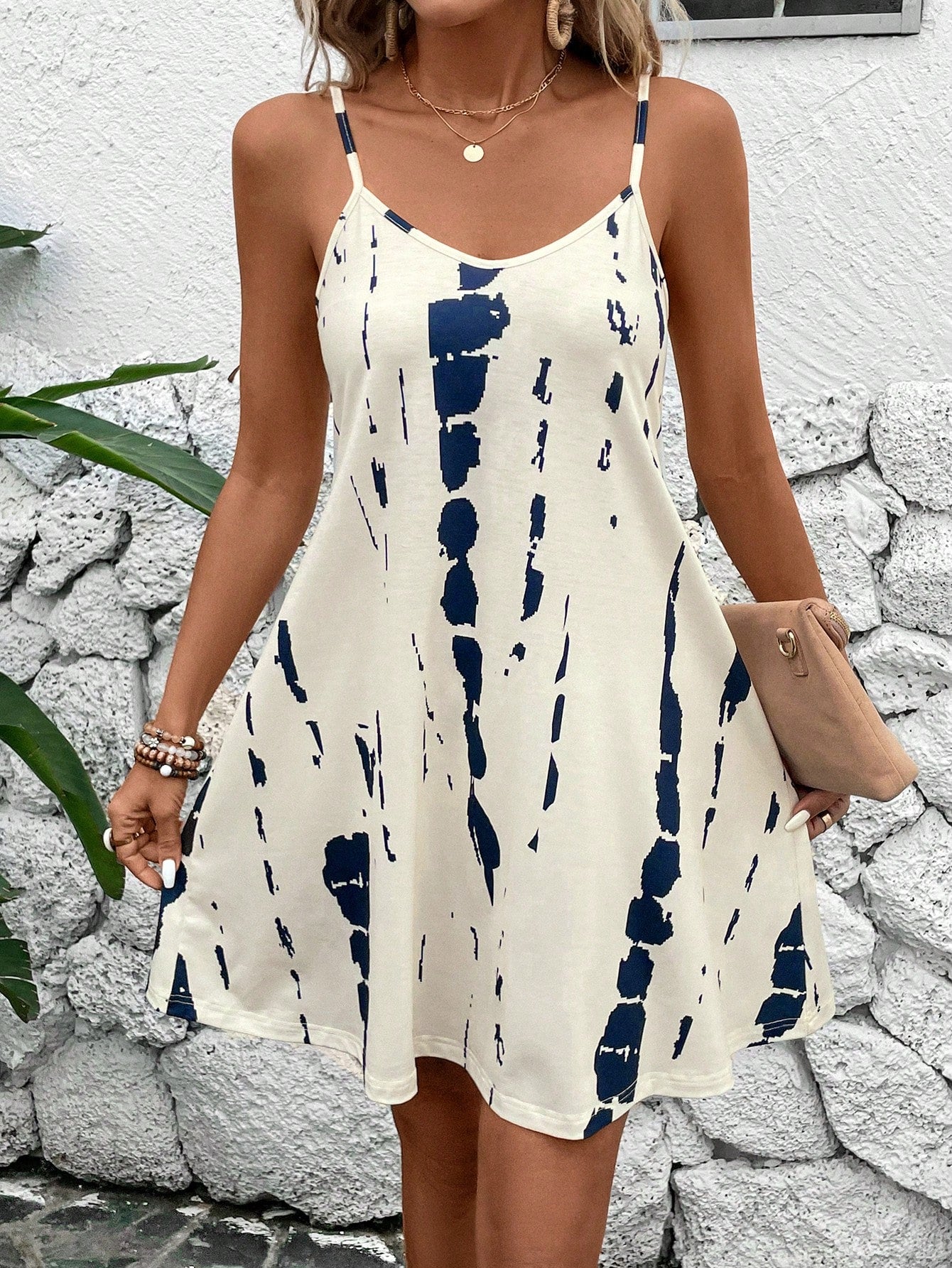 LUNE Summer Casual Tie Dye Spaghetti Strap Dress For Holiday