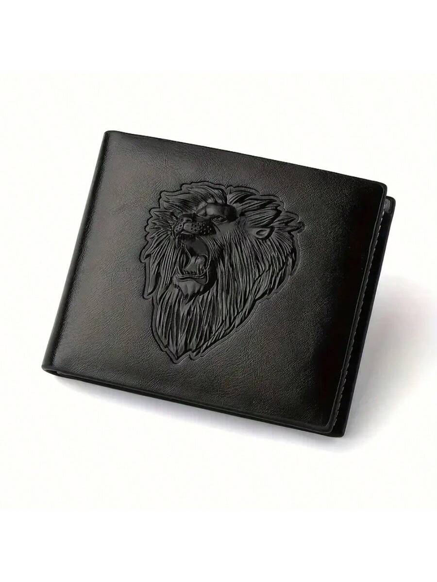 1PC Men's Business Wallet - Elegant Black PU Leather With 3D Embossed Lion, Slim And Functional Design Three-Fold Wallet Gift