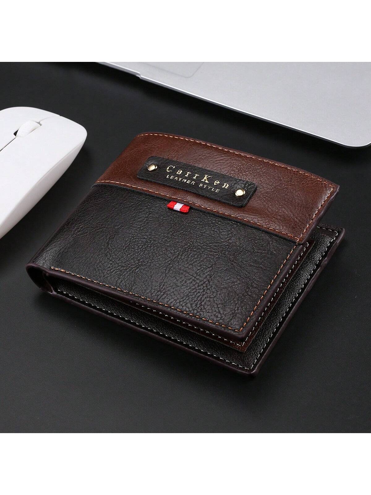 CarrKen Men's Retro Fashion Color-Block Short Wallet Horizontal Large Capacity Credit Card