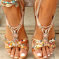 Women's Beaded Roman Bohemian Style Orange Flat Sandals For Beach Holiday