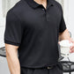 Manfinity Homme Men Ribbed Knit Quarter Button Office Plain Casual Polo Shirt, For Husband