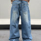 Manfinity EMRG Men Washed Loose Waistband Asymmetrical Wide Leg Denim Pants With Slanted Pockets