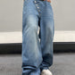 Manfinity EMRG Men Washed Loose Waistband Asymmetrical Wide Leg Denim Pants With Slanted Pockets