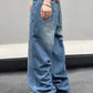 Manfinity EMRG Men Washed Loose Waistband Asymmetrical Wide Leg Denim Pants With Slanted Pockets