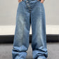 Manfinity EMRG Men Washed Loose Waistband Asymmetrical Wide Leg Denim Pants With Slanted Pockets