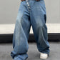 Manfinity EMRG Men Washed Loose Waistband Asymmetrical Wide Leg Denim Pants With Slanted Pockets