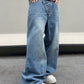 Manfinity EMRG Men Washed Loose Waistband Asymmetrical Wide Leg Denim Pants With Slanted Pockets