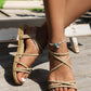 New Summer Women Elegant And Comfortable Large Size Flat Sandals With Straps For Vacation In Khaki