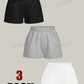 Comfortcana 3pcs Women Solid Color Elastic Waist Shorts Gym Shorts