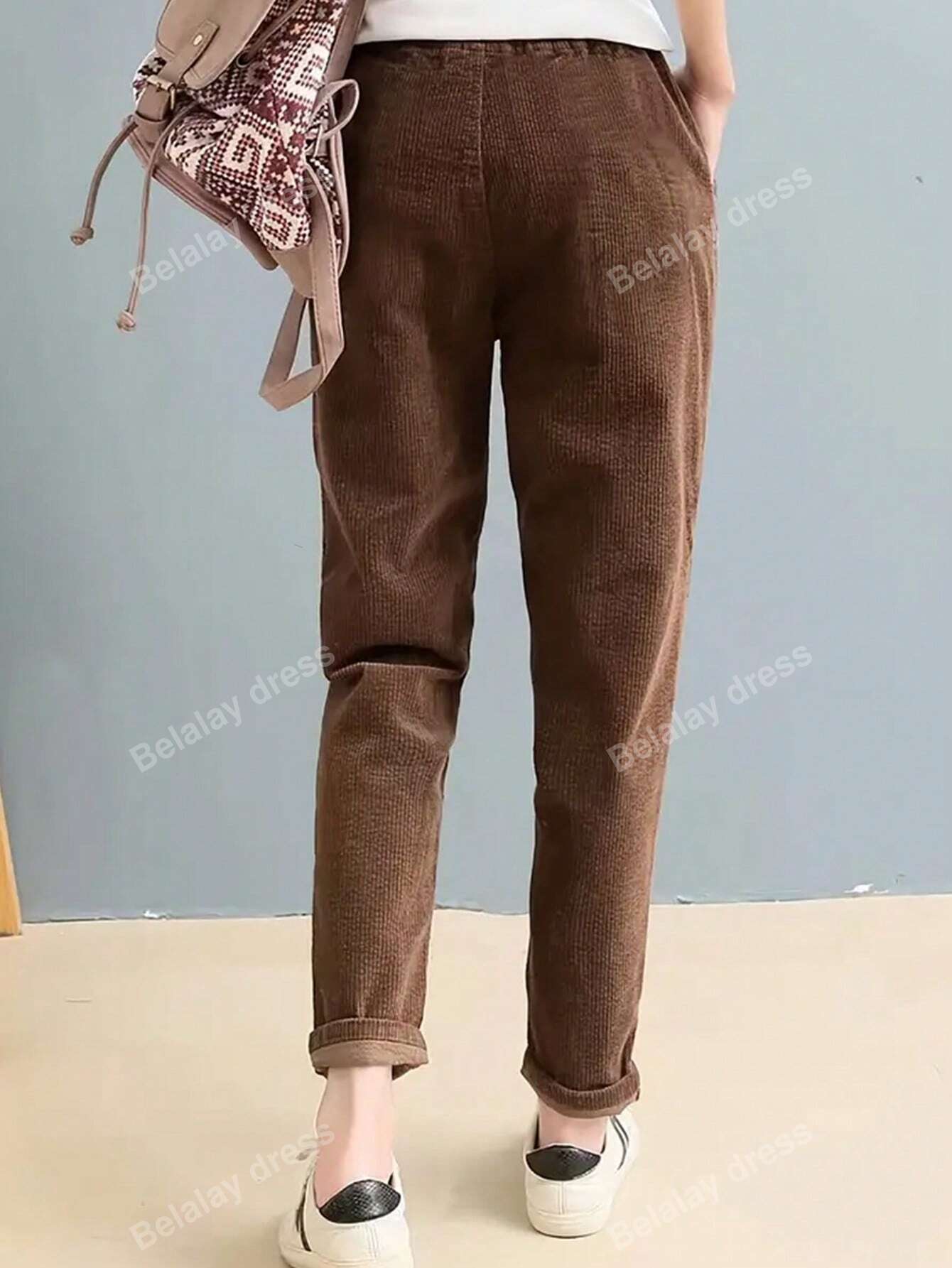 Women Corduroy Straight Leg Pants For Autumn And Winter