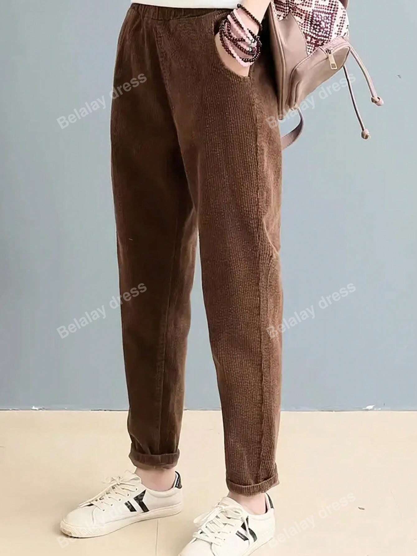 Women Corduroy Straight Leg Pants For Autumn And Winter