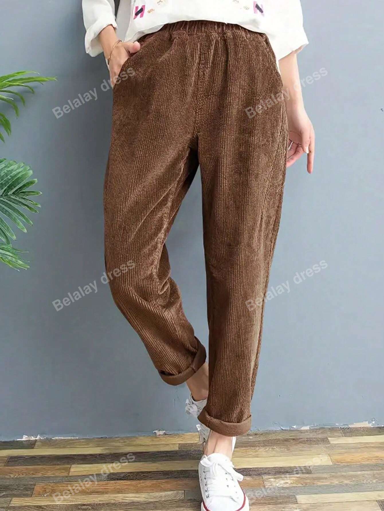 Women Corduroy Straight Leg Pants For Autumn And Winter