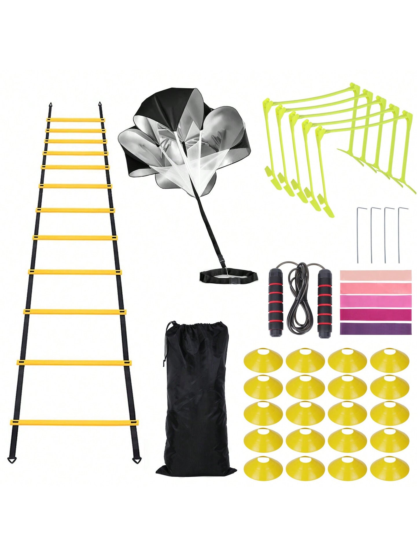 38pcs Agility Ladder Workout Equipment Set 12 Rung 20ft With 4 Ground Stakes 20 Speed Training Cones 5 Armbands