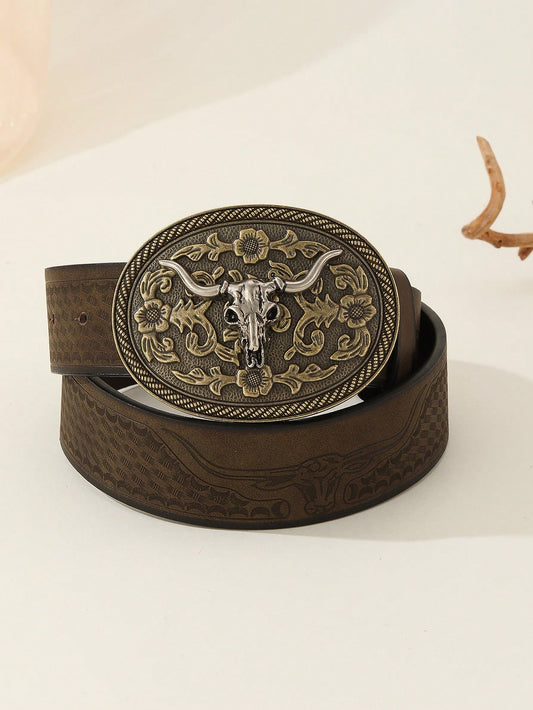 Men`S Western Style Belt For Casual Jeans, Vintage And Simple Belt For All Match Halloween